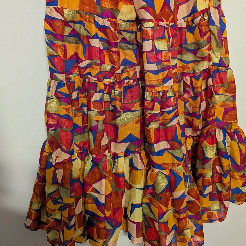 Truth NYC 70's Retro High Waisted Pants With Geometric Pattern With Tie - Picture 2 of 10
